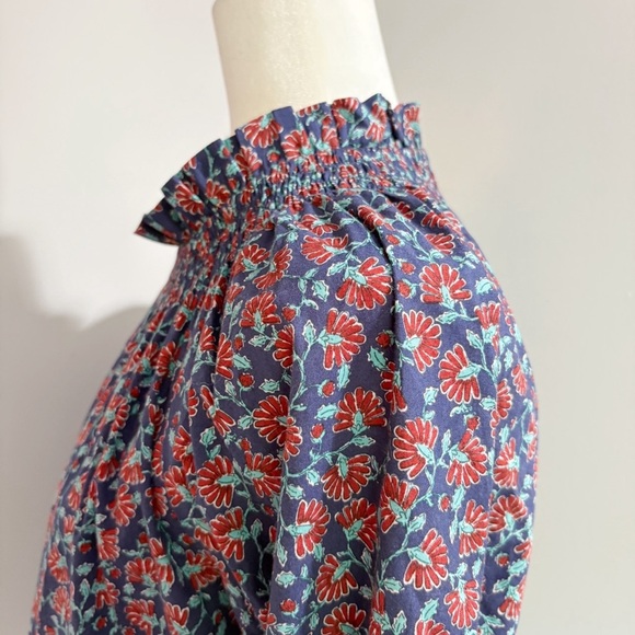 J. Crew Factory Printed Smocked-Neck Top Size XS Floral Navy Autumn High Neck - Picture 10 of 16